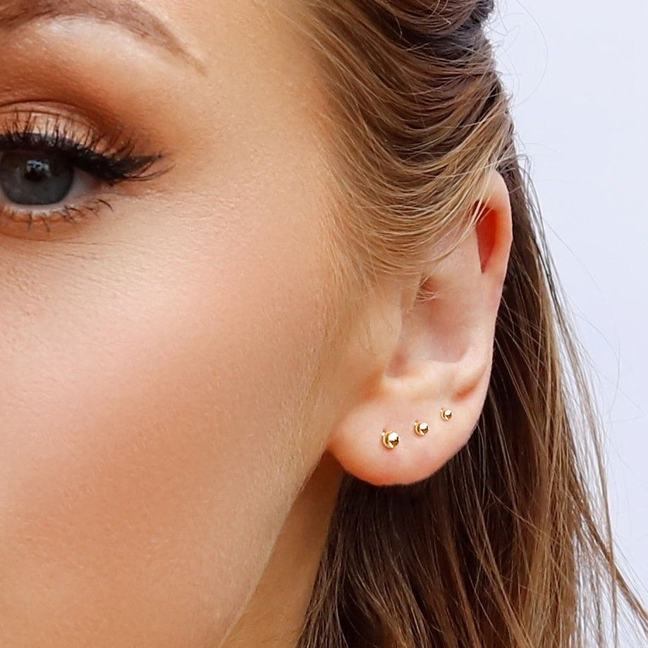 Small Solid 925 Sterling Silver Ball Stud Earrings 1.5mm 2mm 3mm & Pack Unisex Earrings 18K Gold or Rhodium Plated