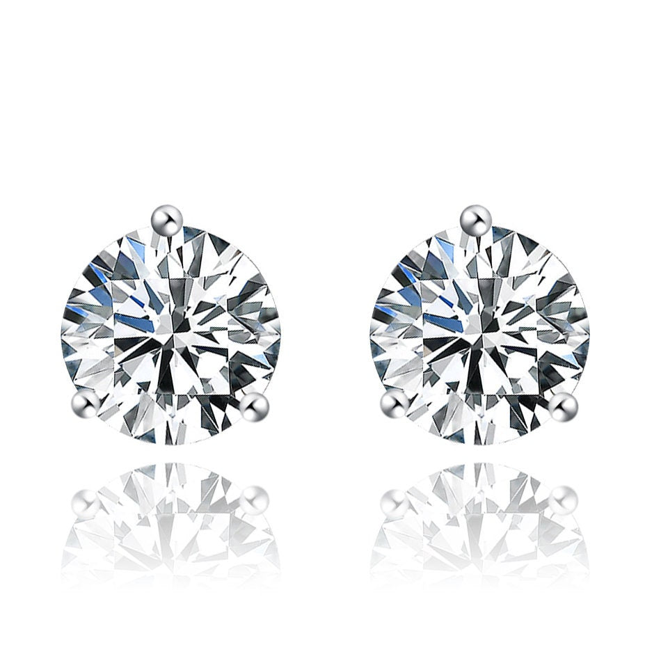 Silver Stud Earring, Rhodium Plated Sterling Silver Stud Earring, Hypoallergenic, Simulated Diamond Stud Earrings