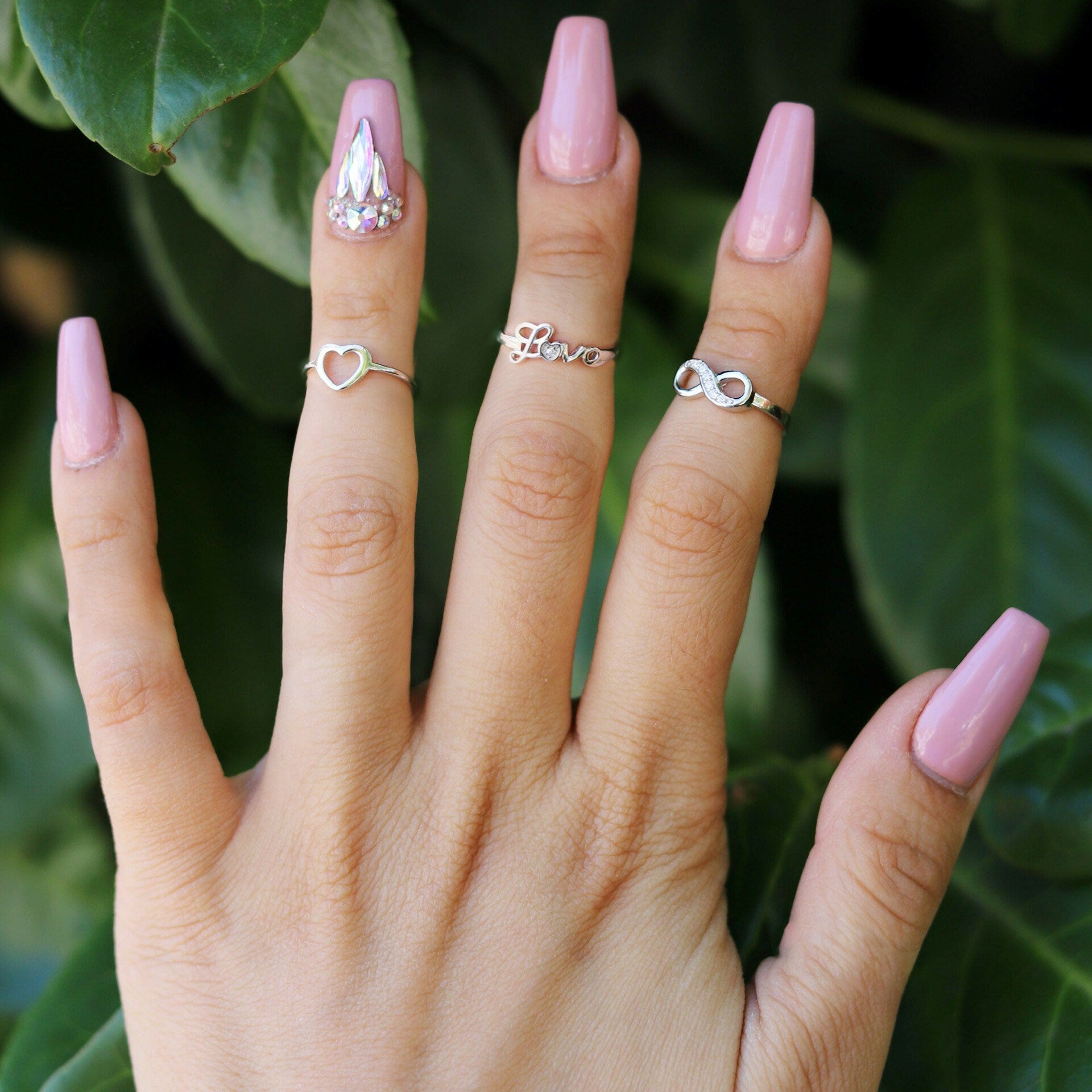 Willow - Handmade midi ring, Knuckle Chevron Silver Rings, Knuckle rings set, Silver midi rings, Knuckle rings