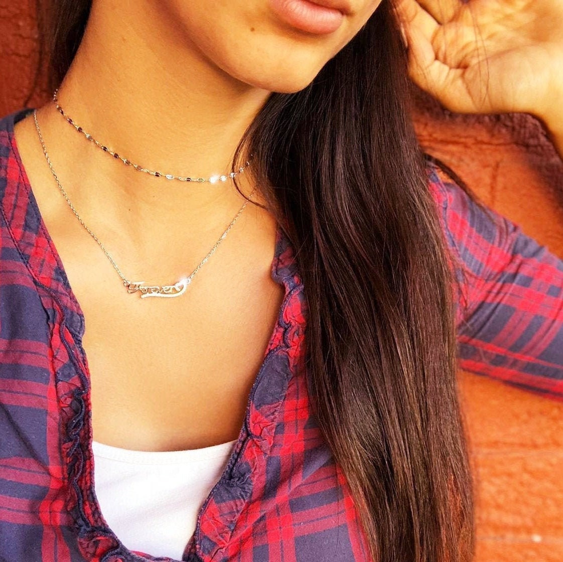 Samantha - Super Dainty Chain Choker•Double Mirror Chain• Lace Chain• Simple Choker Necklace