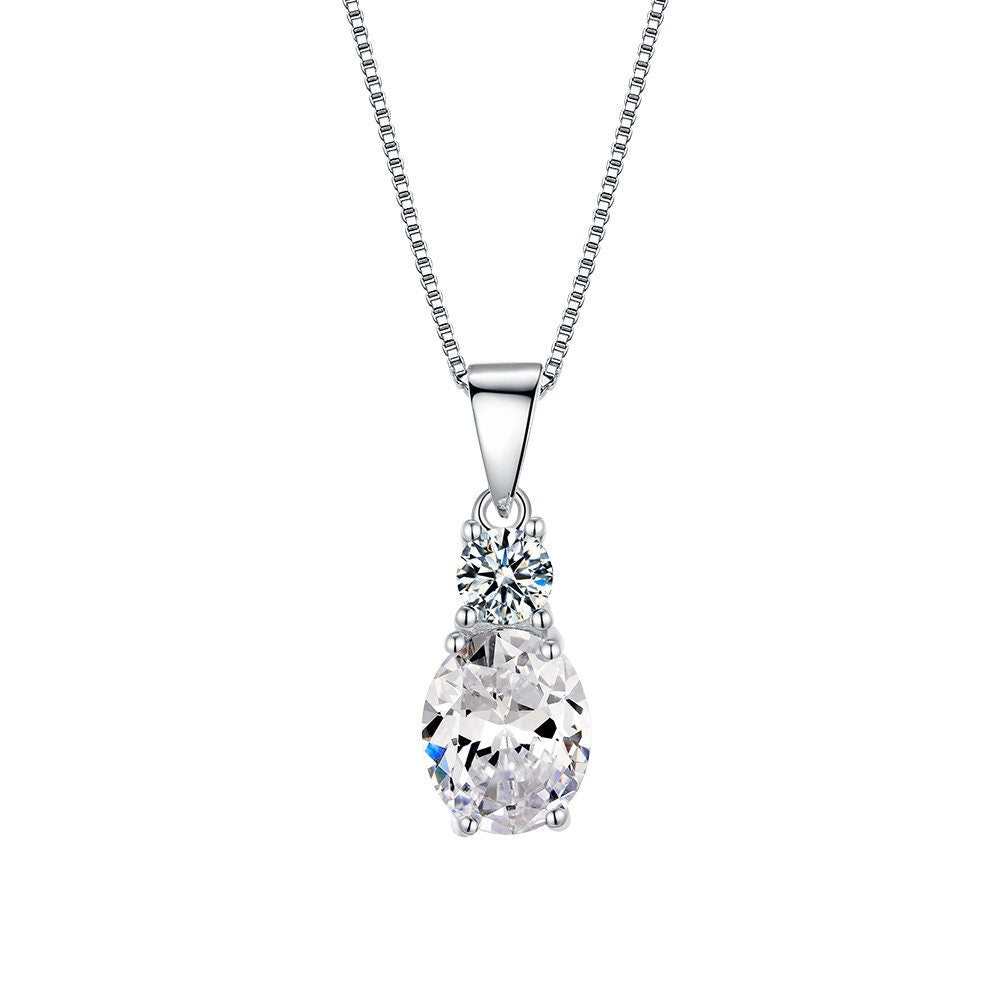 Skyla - Gorgeous Oval Solitaire Necklaces •Box Chain • Pendant Necklace, Bridal Necklace