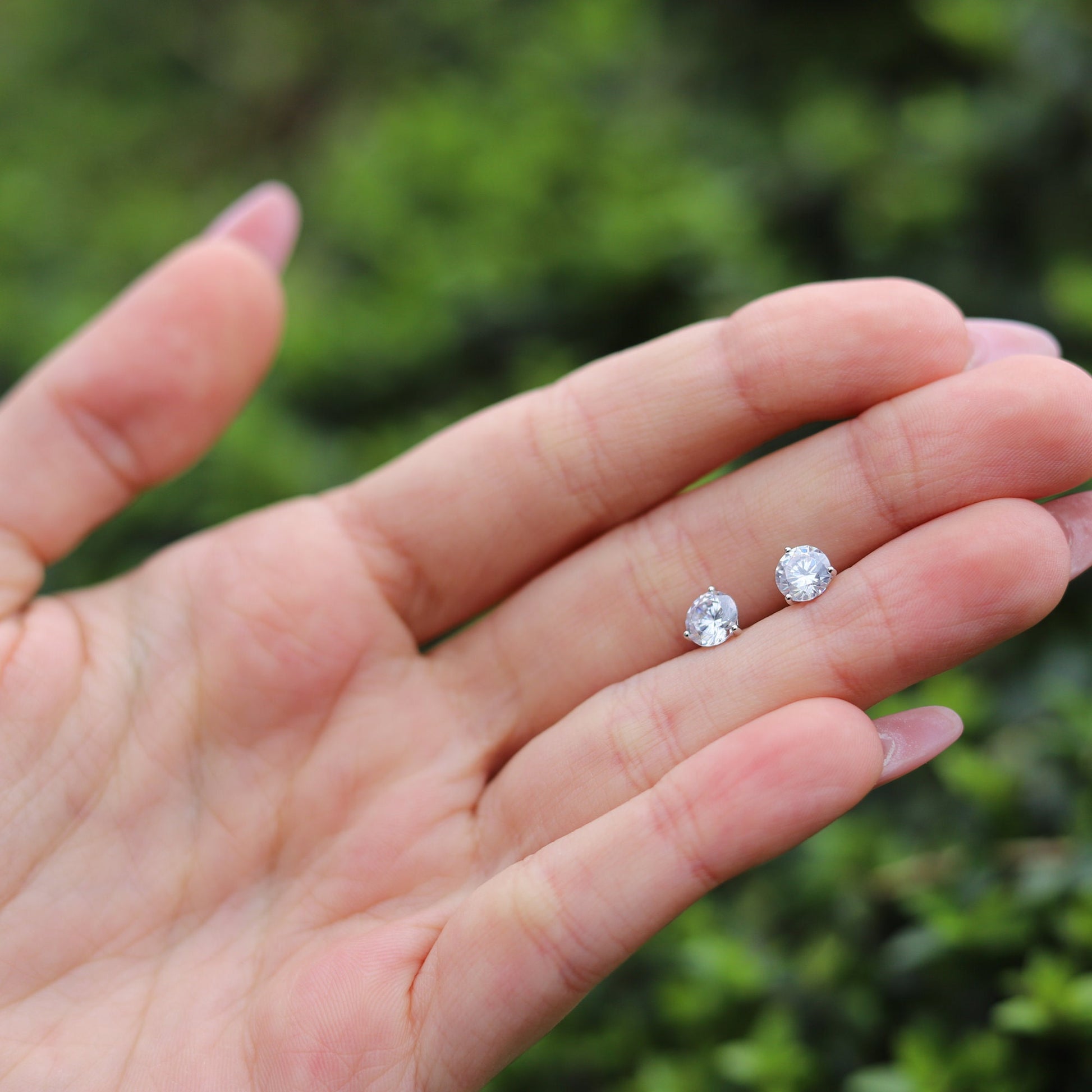 Silver Stud Earring, Rhodium Plated Sterling Silver Stud Earring, Hypoallergenic, Simulated Diamond Stud Earrings