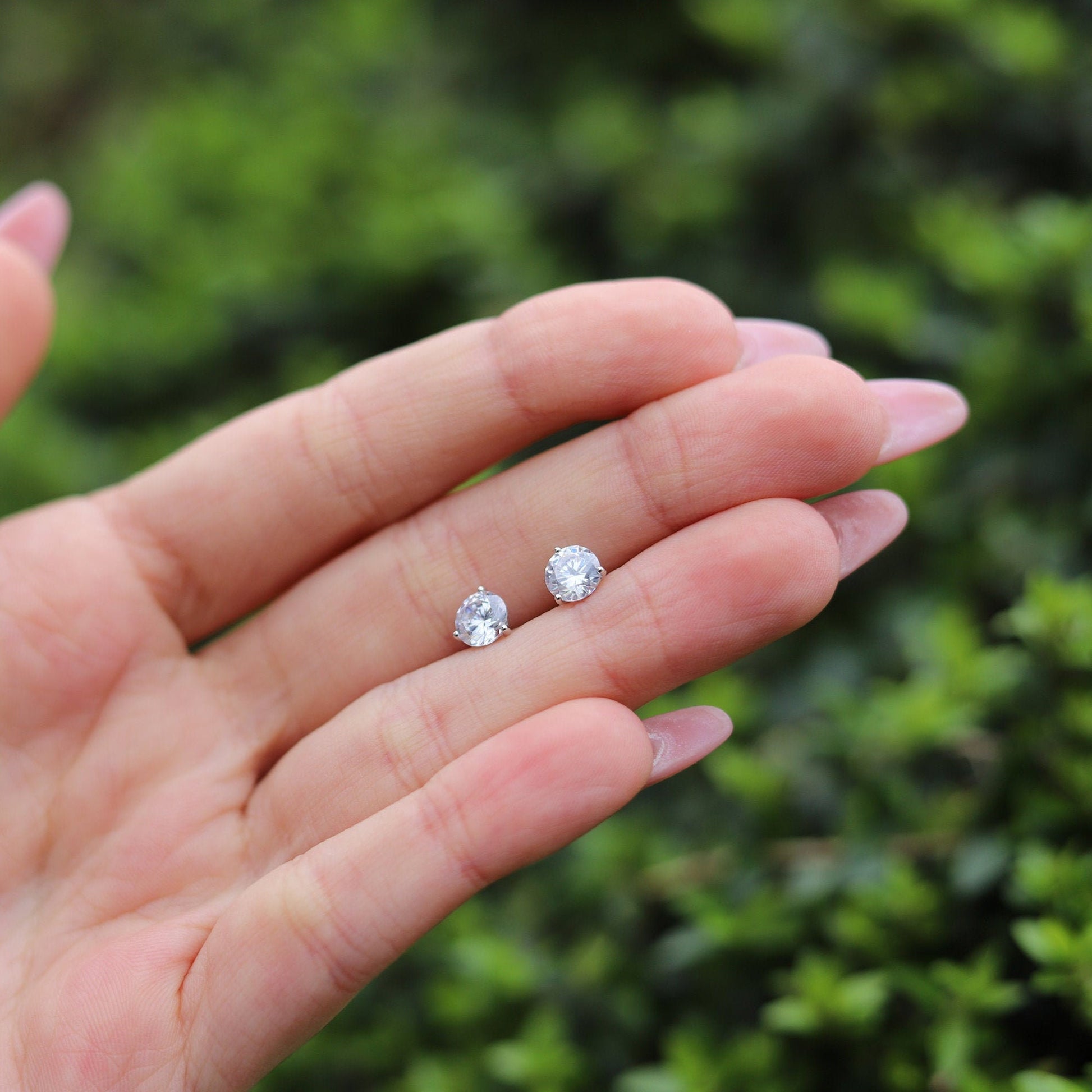Silver Stud Earring, Rhodium Plated Sterling Silver Stud Earring, Hypoallergenic, Simulated Diamond Stud Earrings