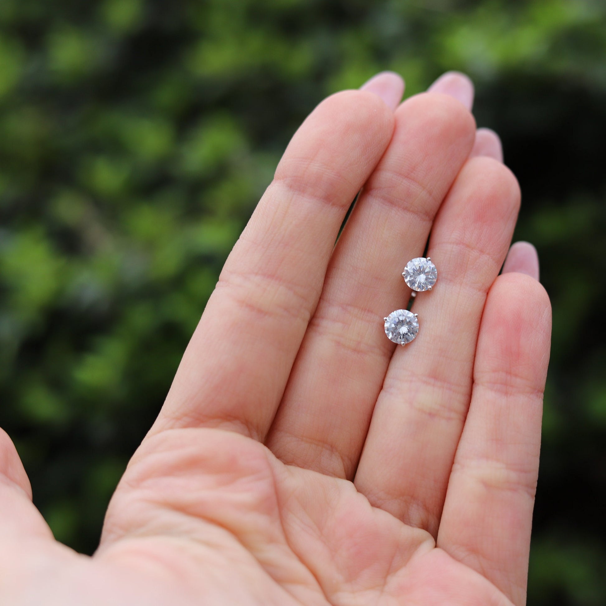 Silver Stud Earring, Rhodium Plated Sterling Silver Stud Earring, Hypoallergenic, Simulated Diamond Stud Earrings