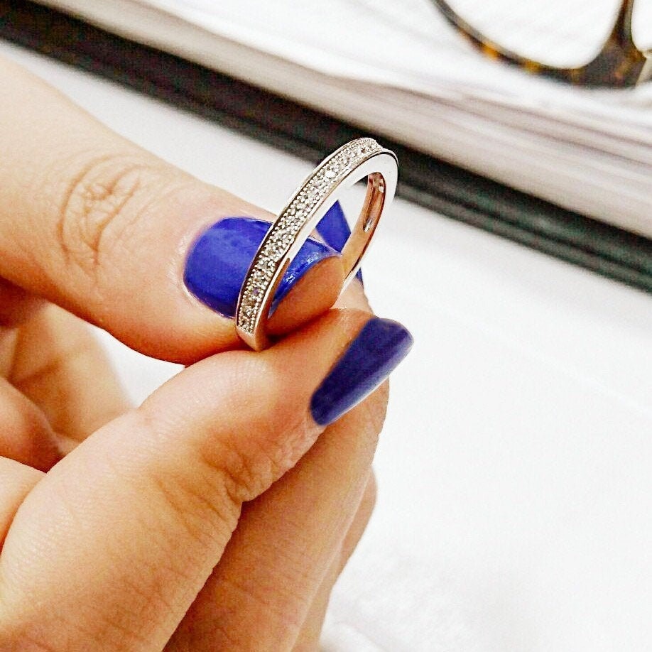 LICIA - 925 Sterling Silver Milgrain Wedding Eternity Ring Band with Cubic Zirconia Stone for Women Including Luxury Gift