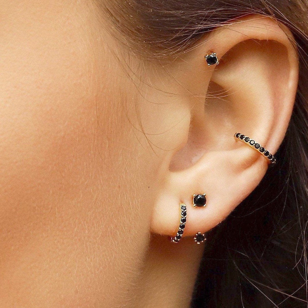 Black helix store hoop earring