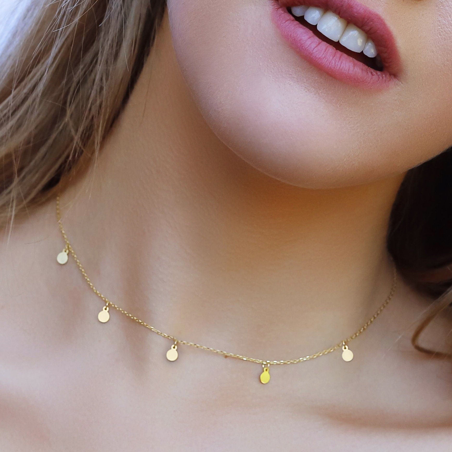 Amanda - Gold Disc Necklace - Dainty Coin Necklace - Gold Coin Choker - Small Disc Necklace