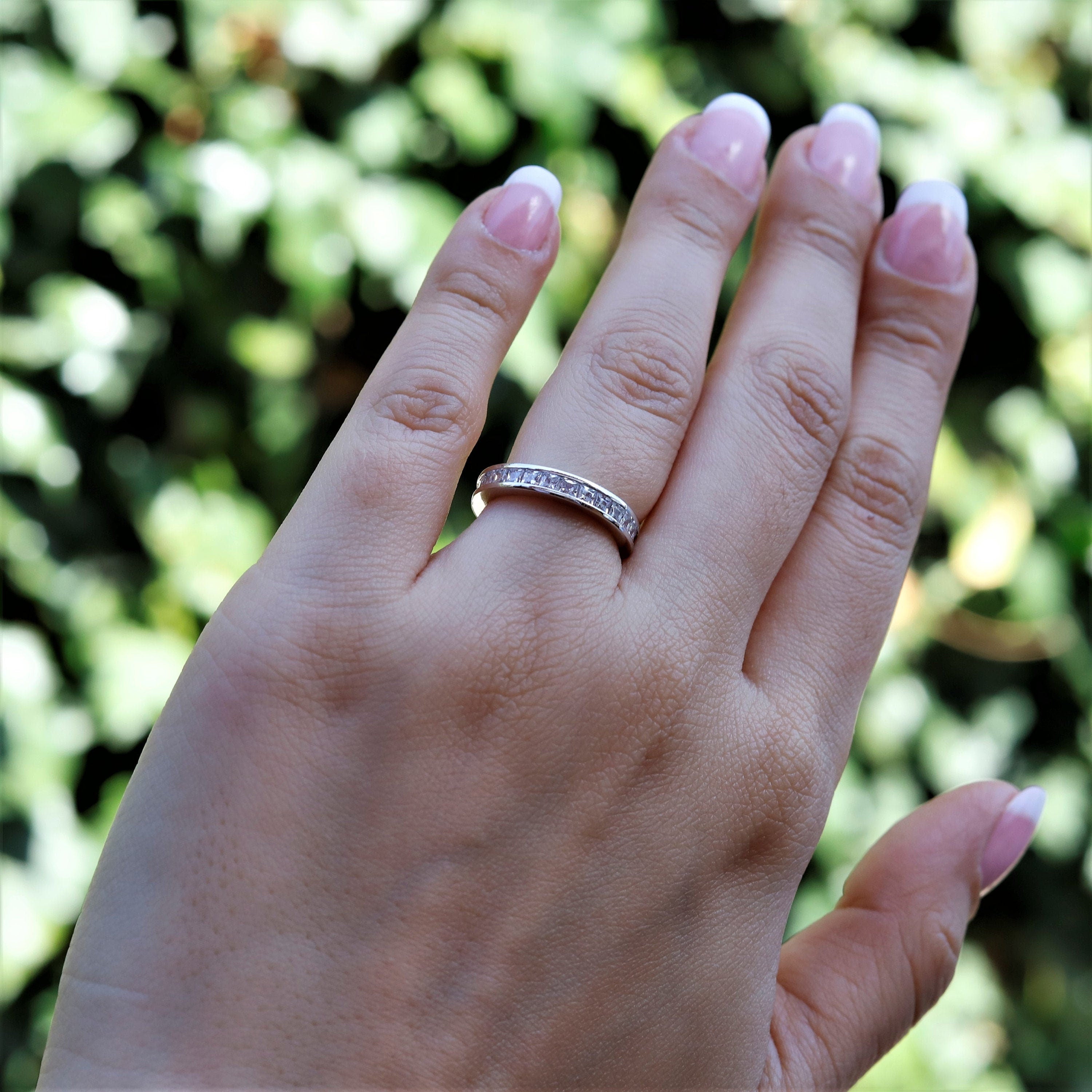 Lottie - 925 Sterling Silver Princess Full Eternity Wedding Engagement Rings Band for Women