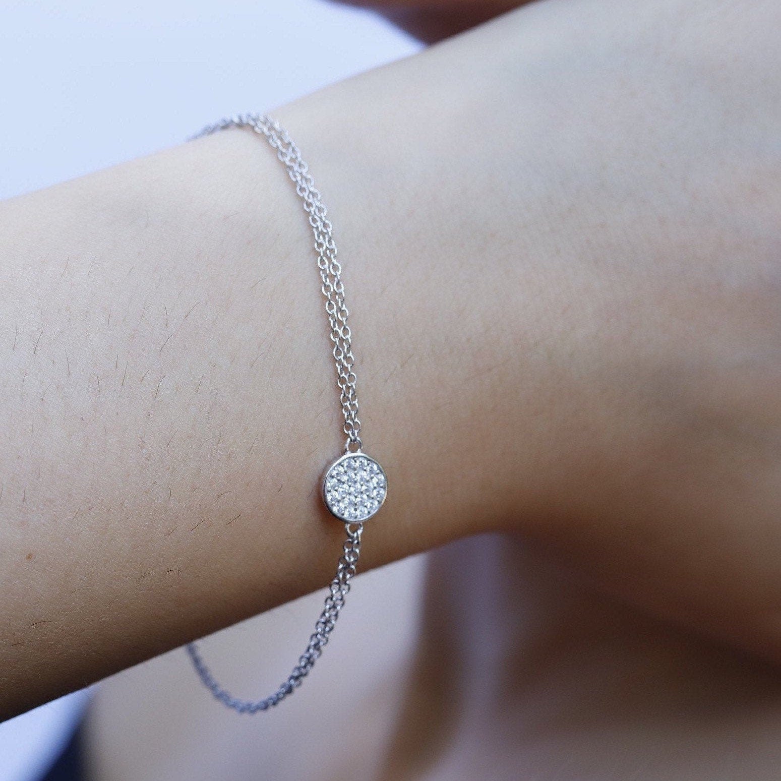 Horena - Sterling silver Pave bracelet | Layering Sterling silver bracelet | Elegant sterling silver bracelet | Delicate bracelet| Gifts