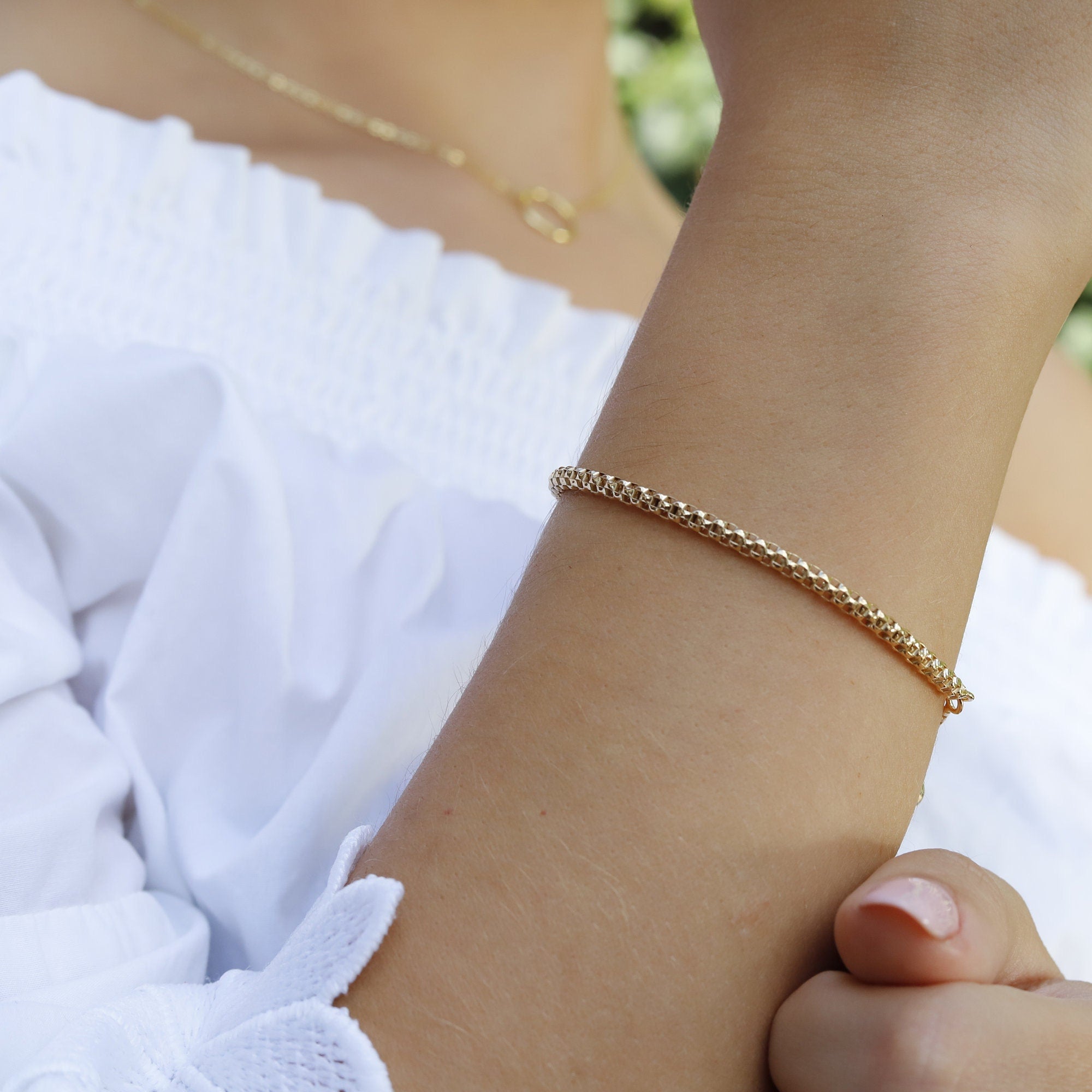 Beau - Delicate chunky popcorn chain bracelet, silver popcorn bracelet,for women,girls, Dainty rose gold chain bracelet