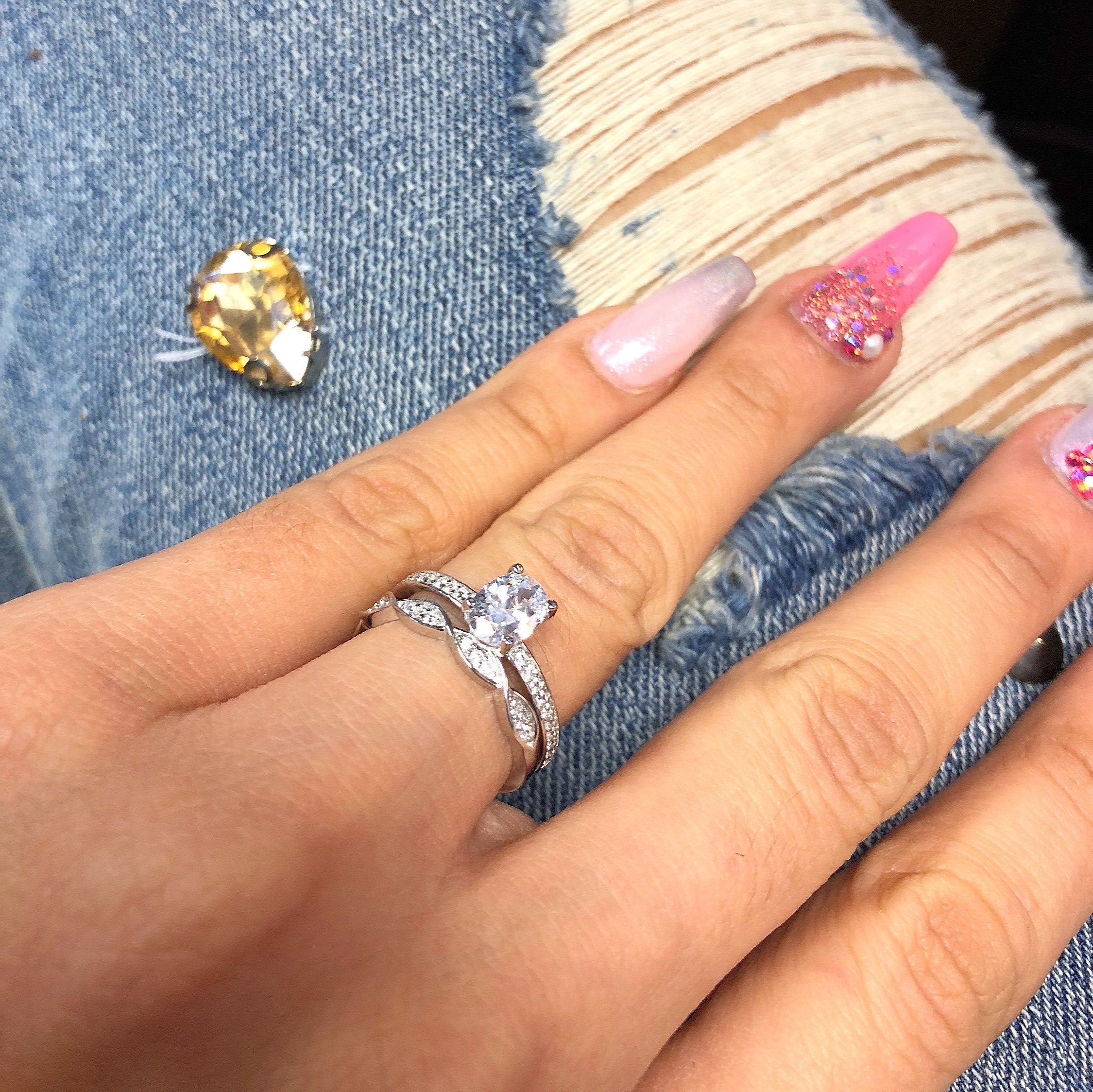 Ovalia - Engagement Ring Set, Wedding Ring,Oval Ring, Bridal Ring Set,Promise Ring, Art Deco Ring, Promise Ring, Diamond Simulant