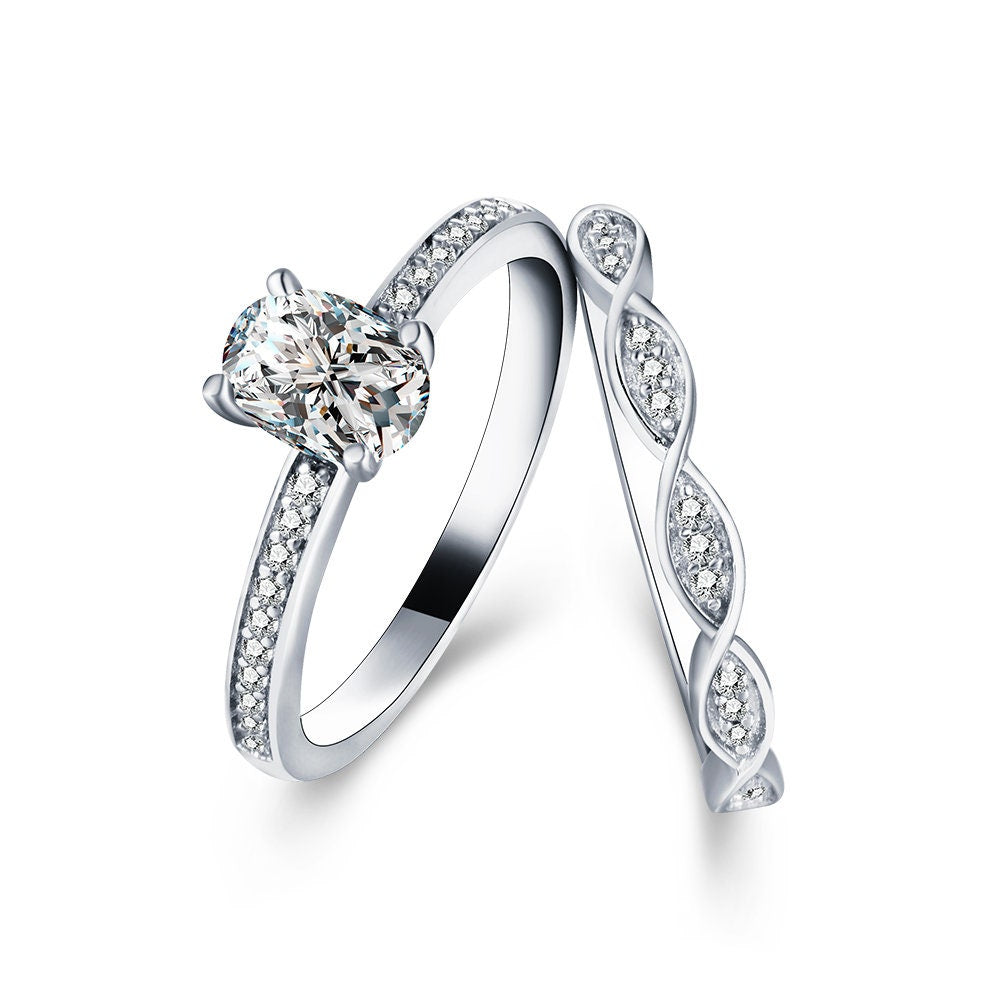 Ovalia - Engagement Ring Set, Wedding Ring,Oval Ring, Bridal Ring Set,Promise Ring, Art Deco Ring, Promise Ring, Diamond Simulant
