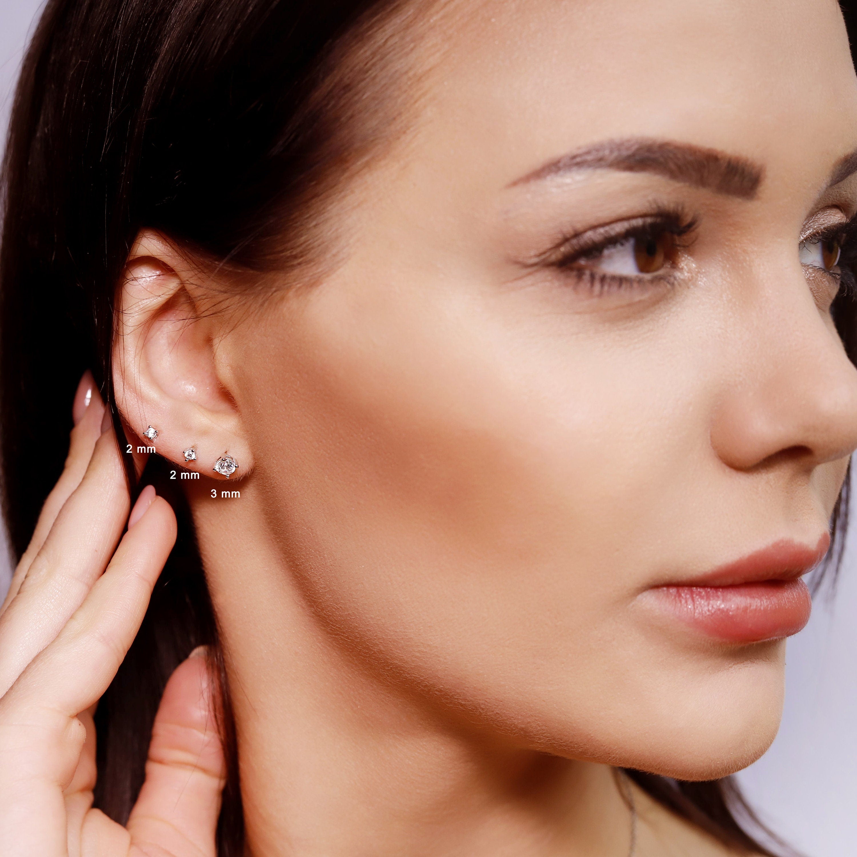 Tiny Stud Earrings - Round Minimalist Earrings - Minimalist Earrings Set- CZ Studs - CZ Tiny Earrings - Earrings Sets for Multiple Piercings