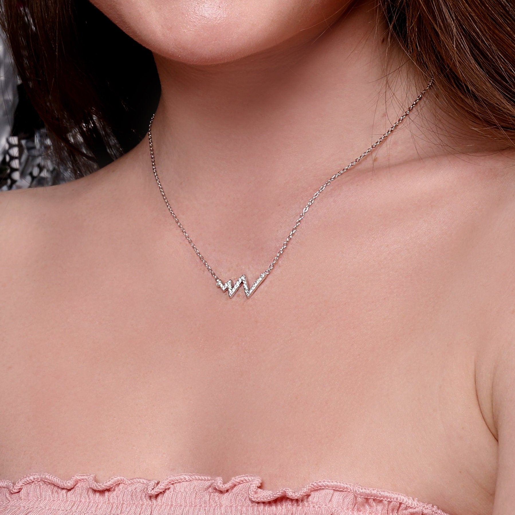 Amy - Stunning Silver Necklace Pendant, Sterling Silver Jewelry, Heart Beat Necklace, Gift for Her, Bridesmaid Gift, Necklace for Women,