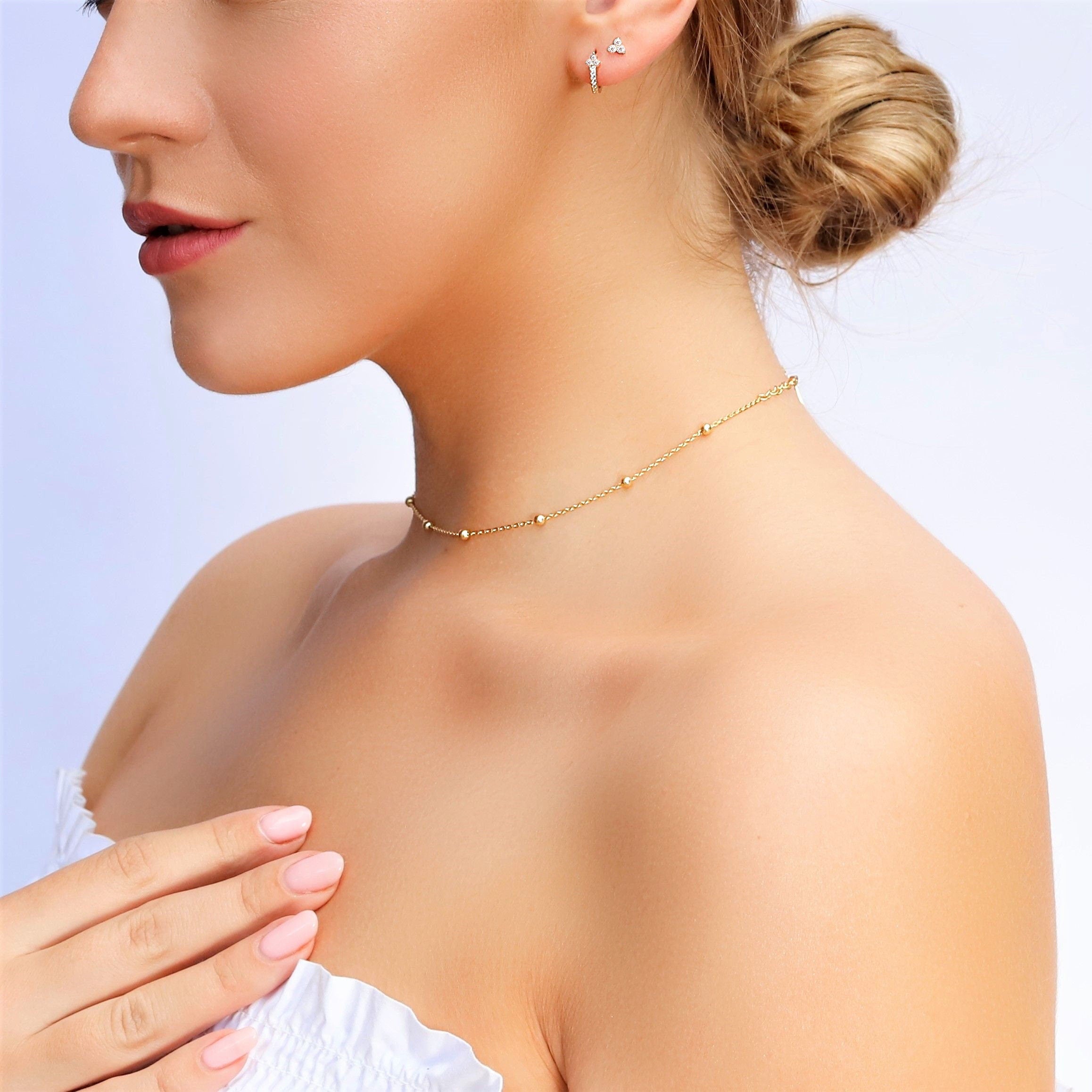 Erika - Gold Choker •Satellite Chain Necklace •Delicate Layering Necklace •Dainty Choker Necklace