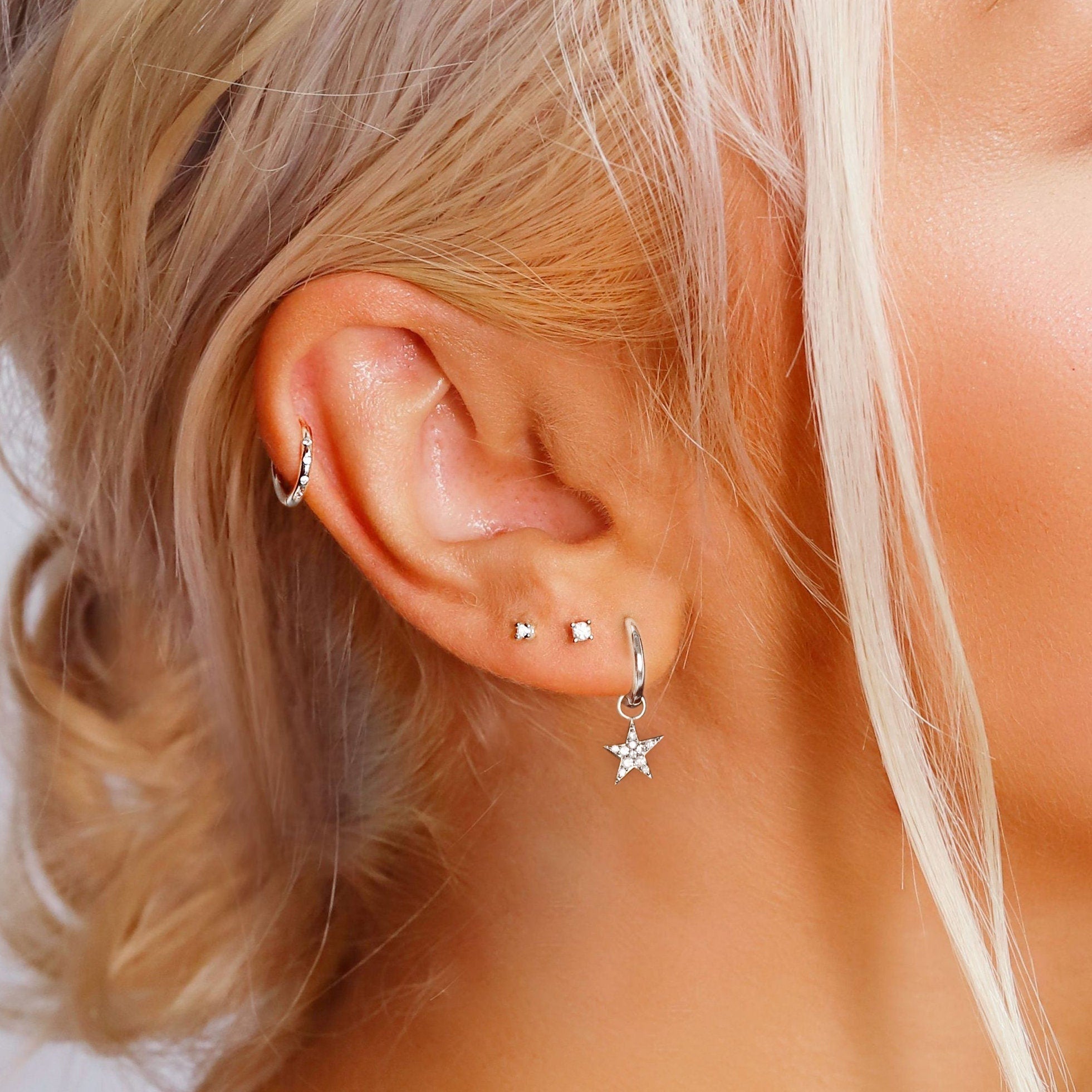 Star Huggie Hoop Earrings • gold star hoop • 18K gold plated earrings • hoop earrings • silver huggie earrings, silver hoop earrings, Silver