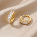 Dia Tiny Baguette Huggie Hoop Earrings | 18K Gold Dainty Huggies - Amber James Jewellery