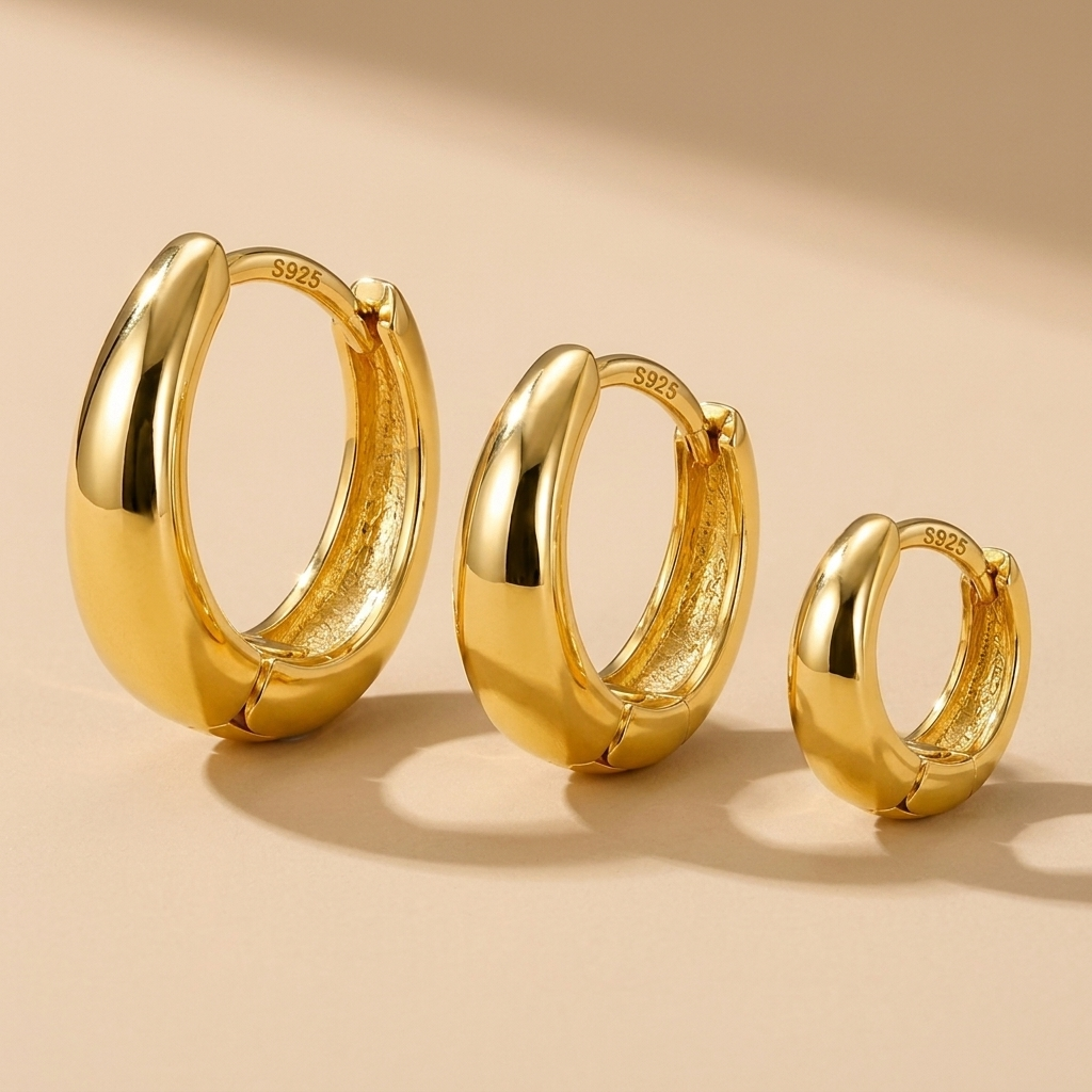 Linda Gold Huggie Hoop Earrings | Chunky Sleeper Hoops | 5–9mm - Amber James Jewellery