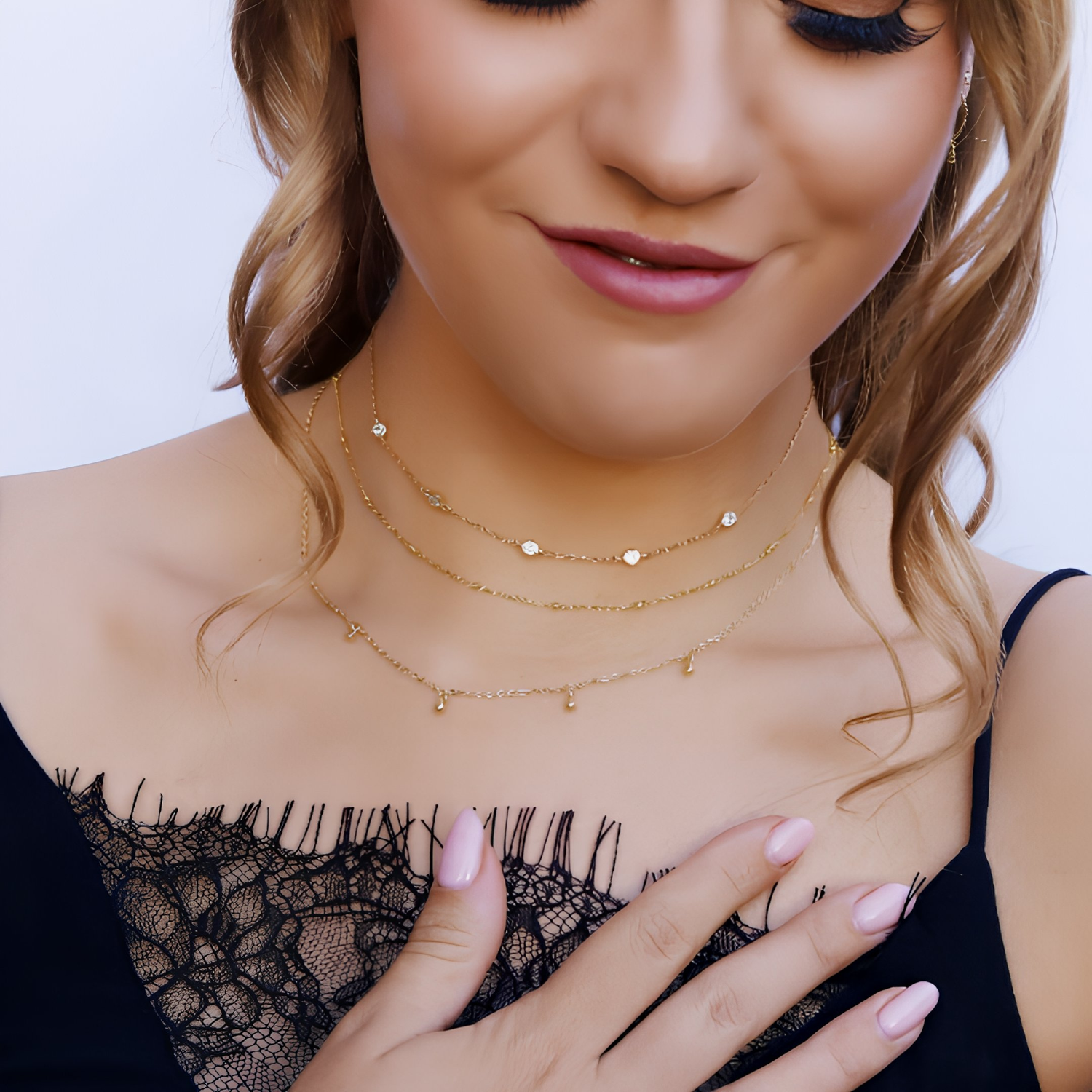 Betholina - Dainty Gold Layering Necklace, 925 Sterling Silver 18K Gold plated, dainty beaded necklace - Amber James Jewellery