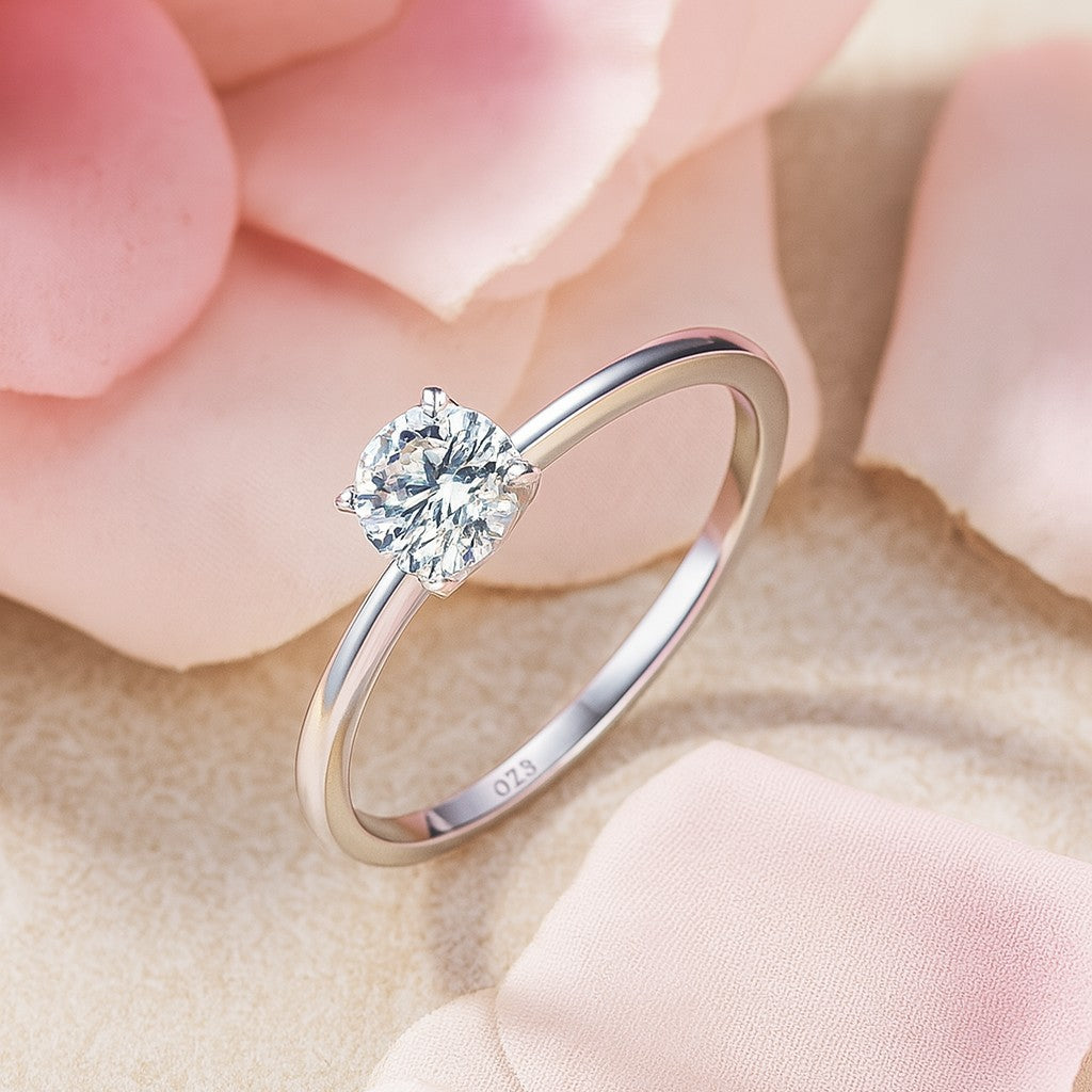 Sterling Silver Engagement Ring – Classic Round Cut Bridal Promise Ring with Heart Arrow CZ