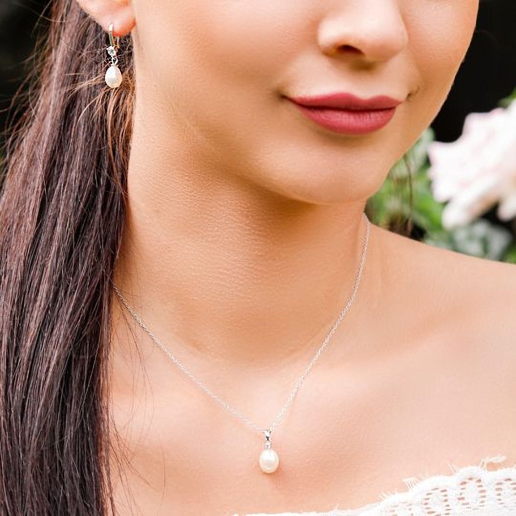 DARYA - 925 Sterling Silver Pearl drop earrings, Pearl earrings, Bridal earrings, Silver earrings - Amber James Jewellery