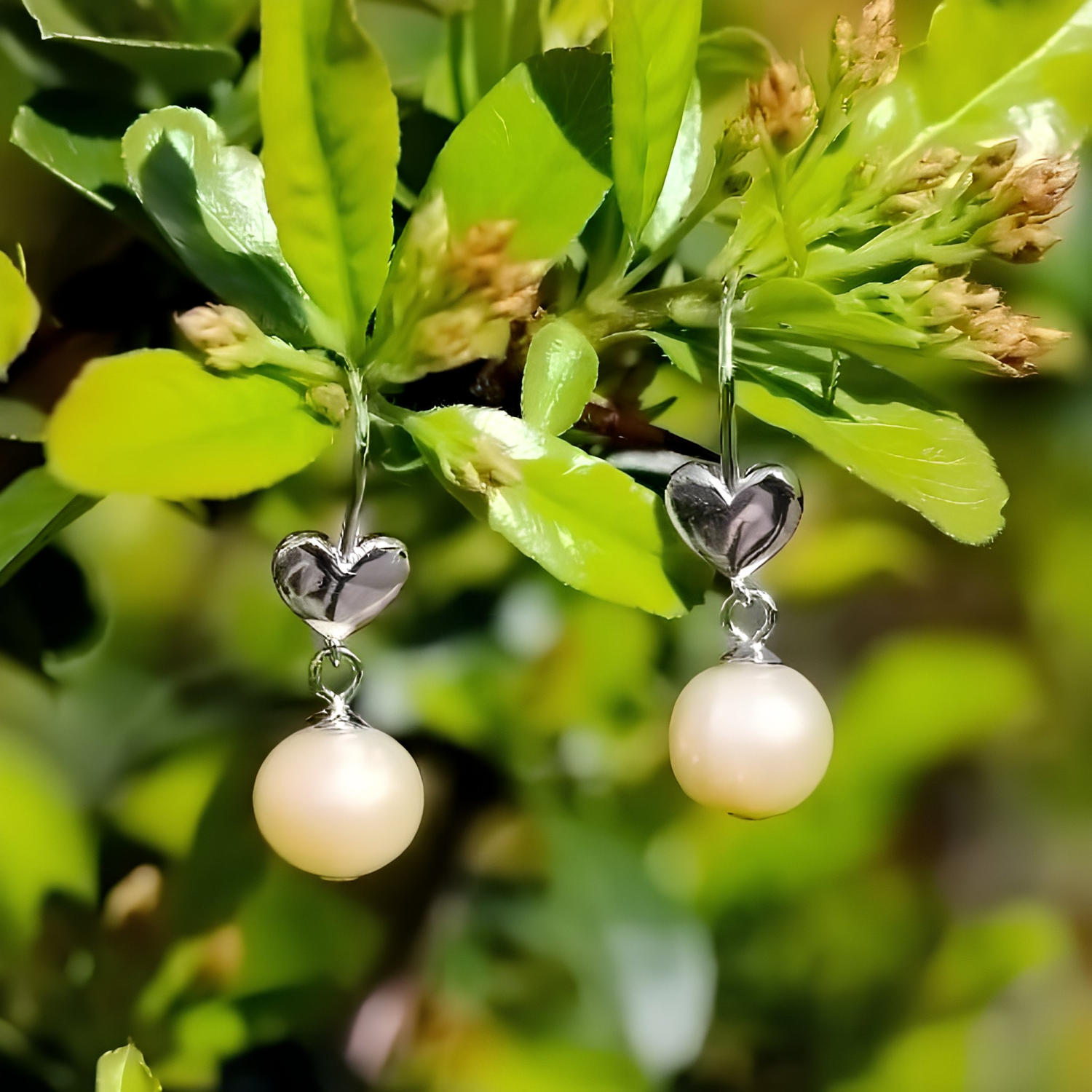 ADELE - Sterling Silver White Pearl Heart Drop Earring. - Amber James Jewellery