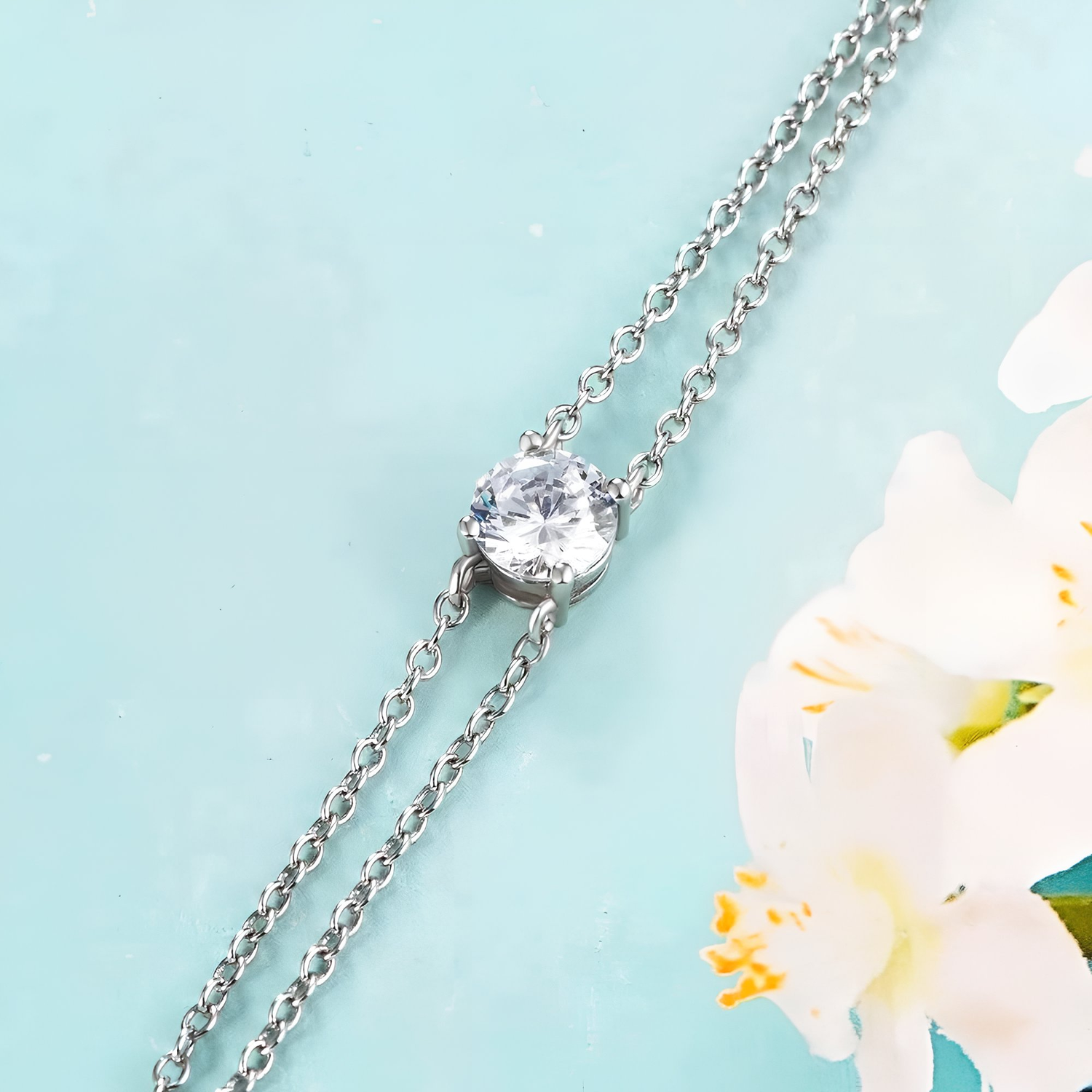 LIYANA - Simple solitaire Sterling Silver chain bracelet - Amber James Jewellery