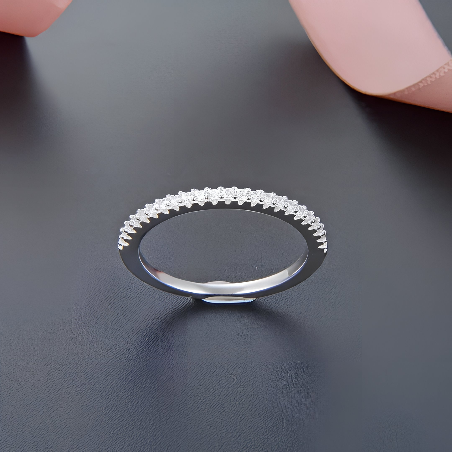 Mishie - Micro Pave Eternity, Sterling Silver Eternity, Half Eternity Pave Band, Thin Dainty Stacking, Delicate Pave Ring - Amber James Jewellery