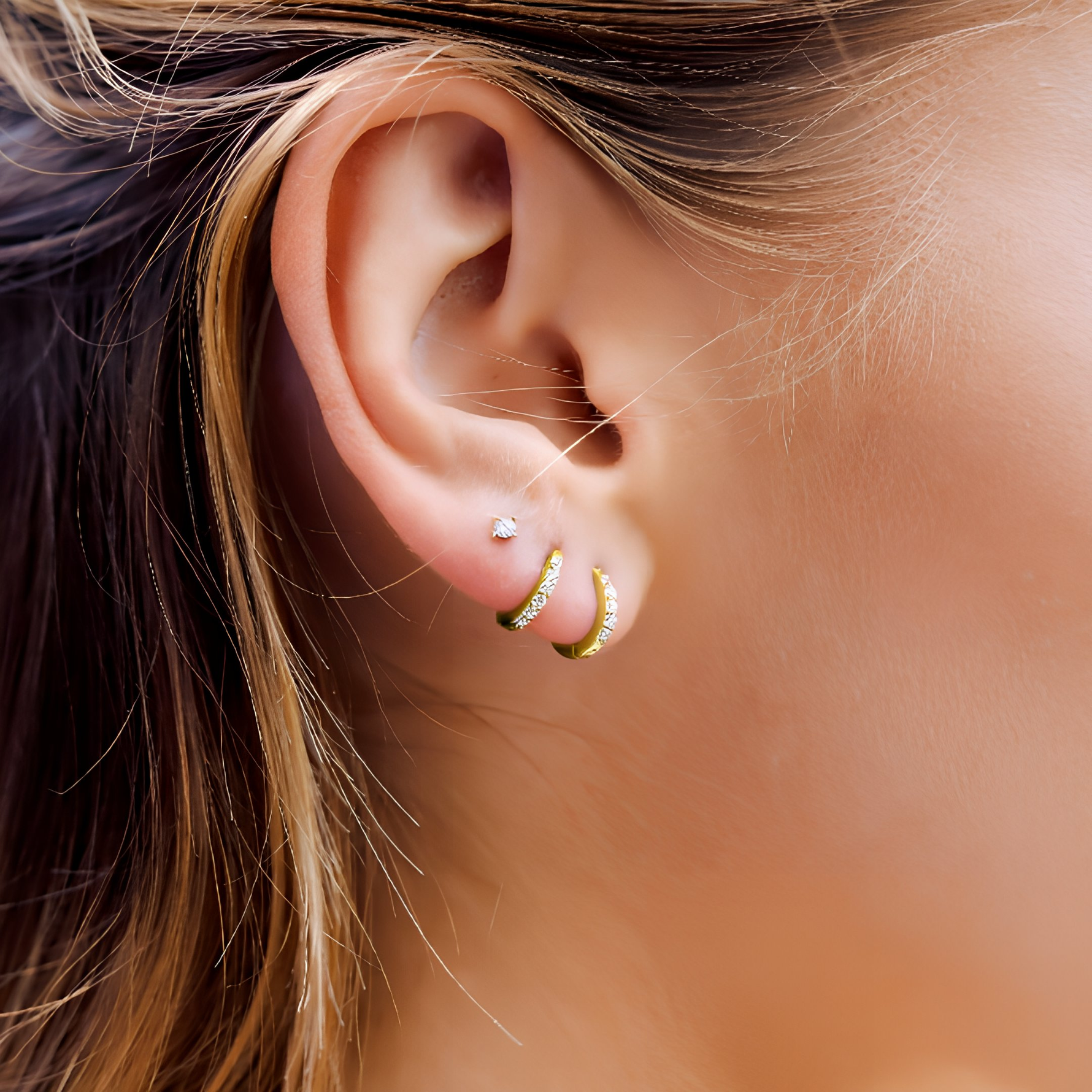 BETH- Huggie Hoop Earrings • gold conch hoop • cartilage hoop • hoop earrings • silver pave ring hoop • tragus hoop • small helix hoop - Amber James Jewellery