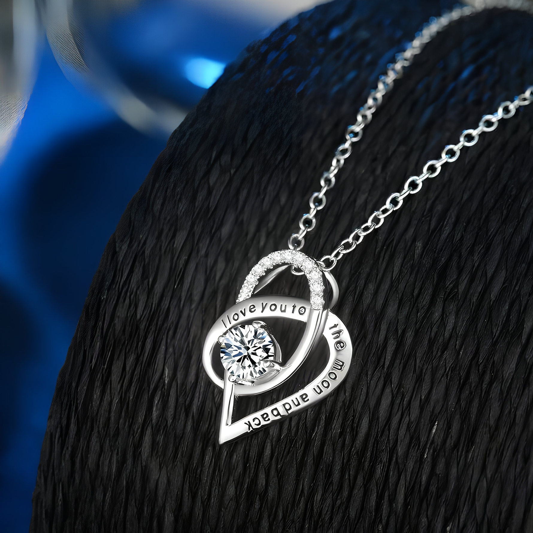 CARA - Sterling Simulated Diamond Engraved Love Necklace - Amber James Jewellery