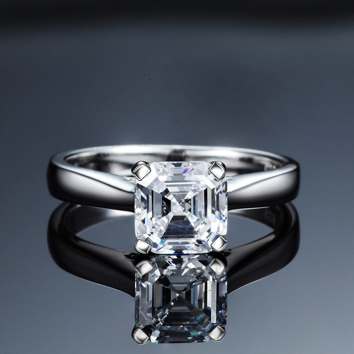 Daniella | 1ct Asscher Cut Solitaire Sterling Silver Ring - Amber James Jewellery