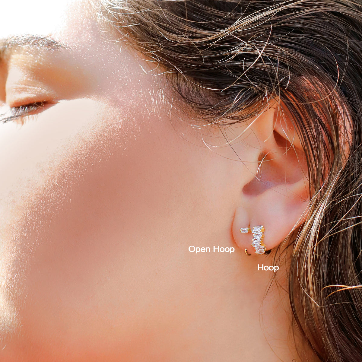 Dia Tiny Baguette Huggie Hoop Earrings | 18K Gold Dainty Huggies - Amber James Jewellery