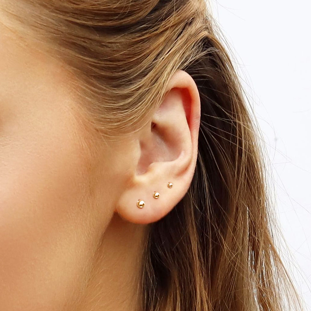 Small Solid 925 Sterling Silver Ball Stud Earrings 1.5mm 2mm 3mm & Pack Unisex Earrings 18K Gold or Rhodium Plated