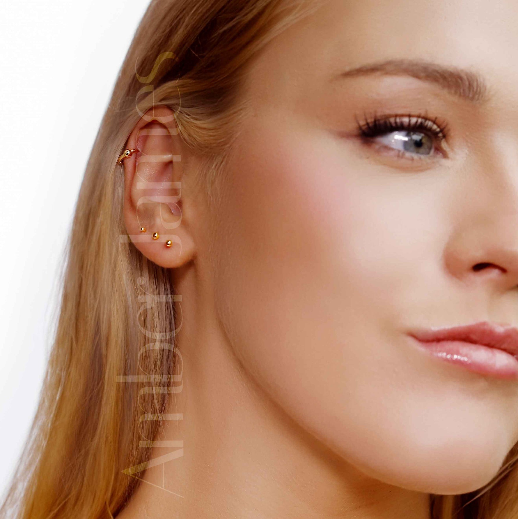 Small 18K gold ball stud earrings by AJJ, dainty tiny gold studs in 1.5mm, 2mm, and 3mm, ideal for everyday wear or gifting.