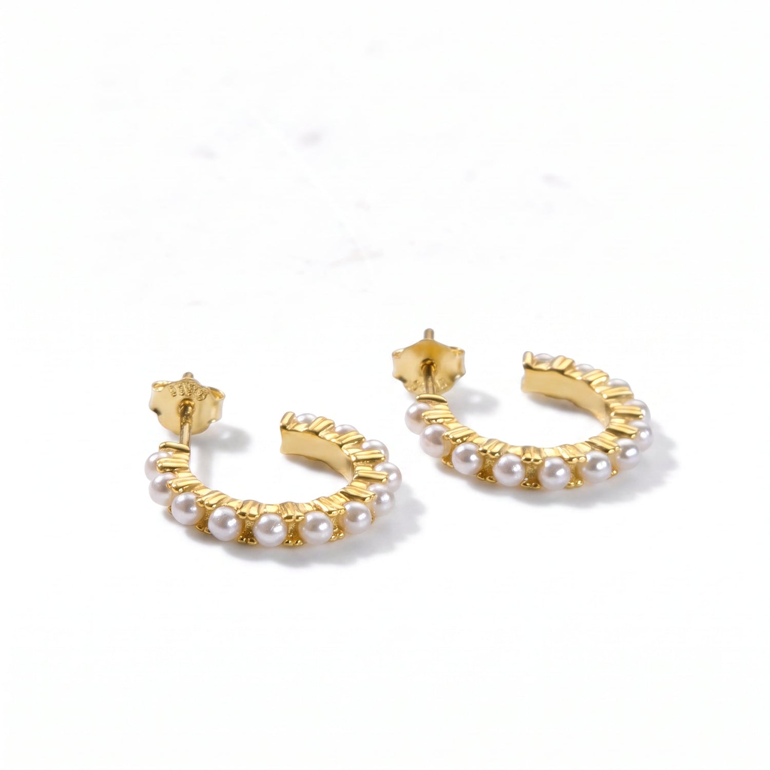 Pamela Freshwater Pearl Huggie Hoops in Gold & Sterling Silver - Amber James Jewellery
