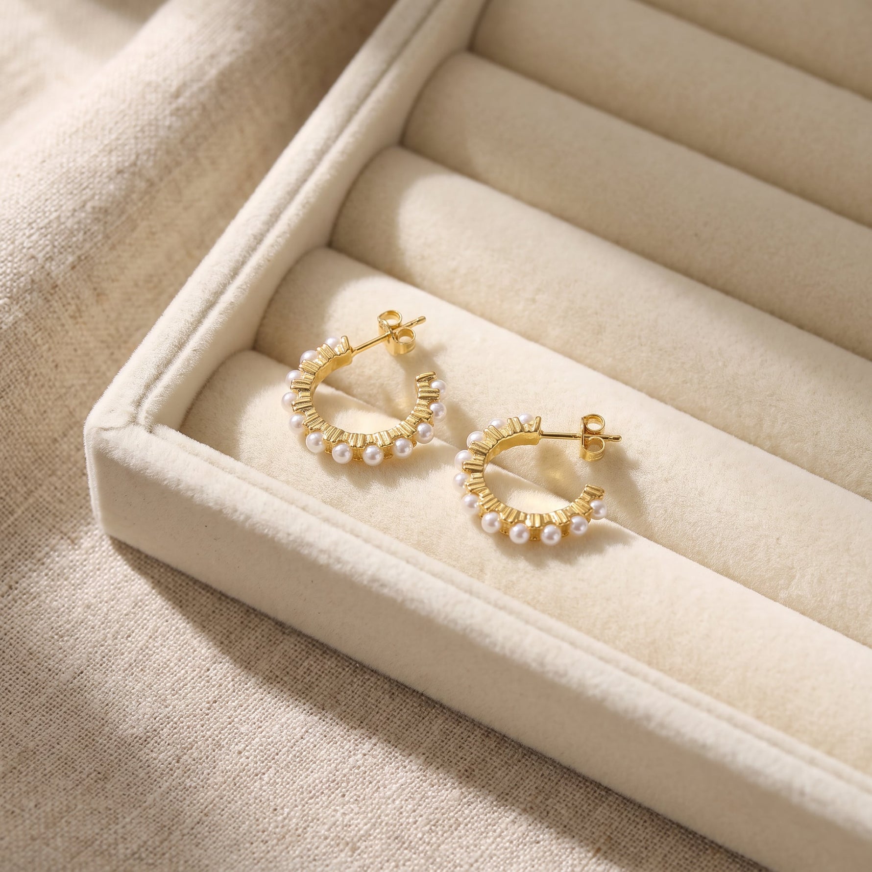 Pamela Freshwater Pearl Huggie Hoops in Gold & Sterling Silver - Amber James Jewellery