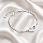Silver heart bracelet, Dainty charm bracelet, Heart bracelets for women, gift for her, traveller present, love hearts, Stocking filler girls - Amber James Jewellery