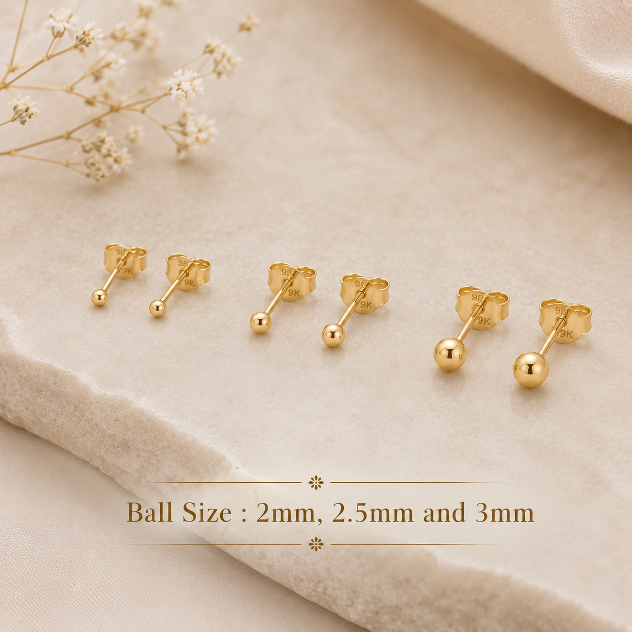 Small Stud Earrings, Tiny Gold Stud, 18K Gold Stud, 1.5mm, 2mm 3mm, Ball Stud Earring, Small Gold Stud, Dainty Earrings, Gift For Her - Amber James Jewellery