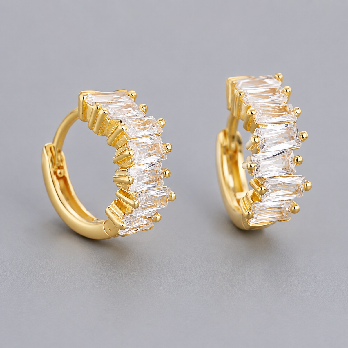 Dia Tiny Baguette Huggie Hoop Earrings | 18K Gold Dainty Huggies - Amber James Jewellery