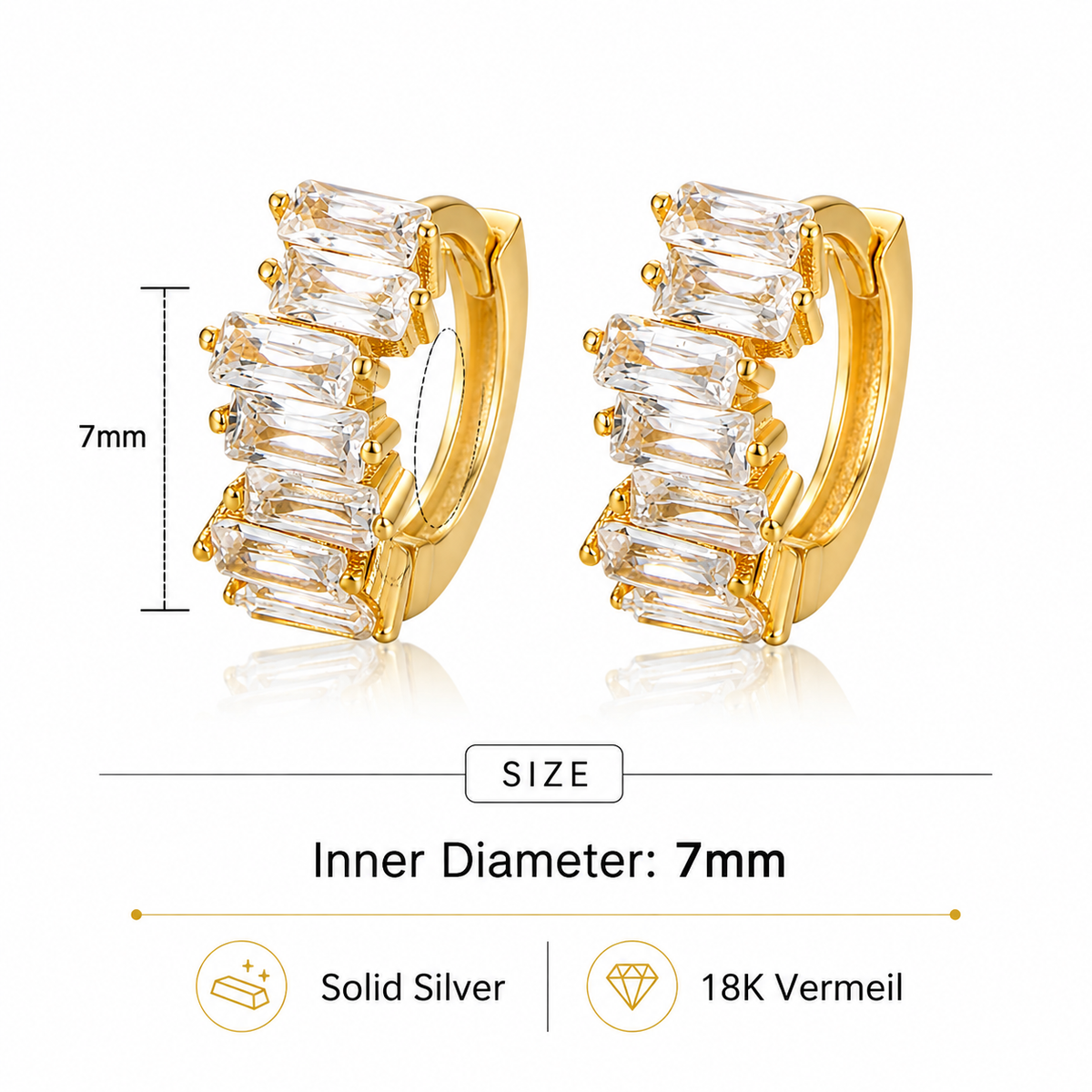 Dia Tiny Baguette Huggie Hoop Earrings | 18K Gold Dainty Huggies - Amber James Jewellery