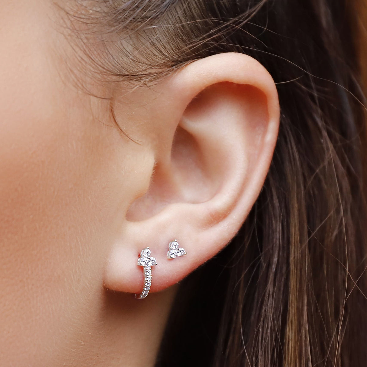 Vianna Minimalist Huggie Hoop & Stud Combo | Dainty Silver Earrings - Amber James Jewellery