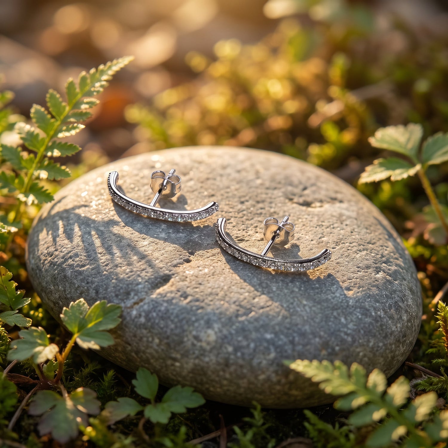 INDIE - Minimalist Curved Pave Stud Earrings - Amber James Jewellery