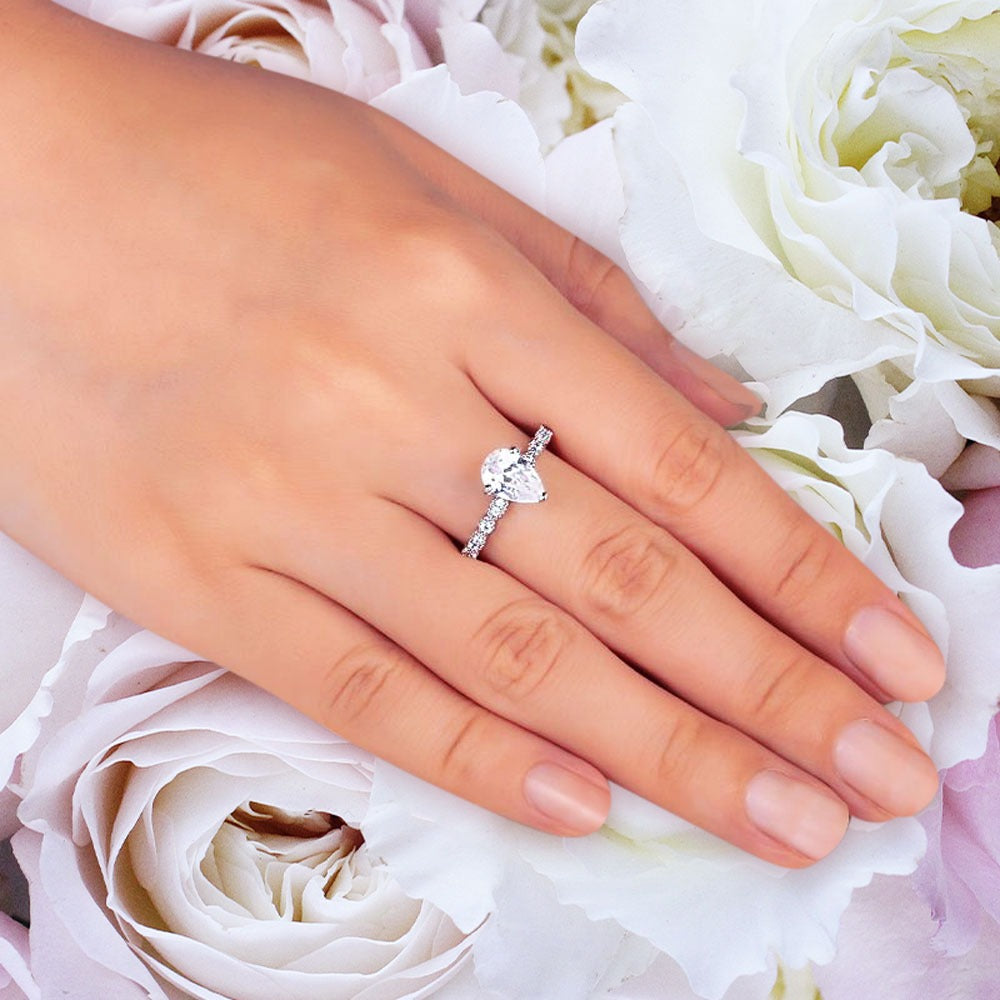 Brook Sterling Silver Simulated Diamond Bridal Pear Cut Engagement Ring - Amber James Jewellery