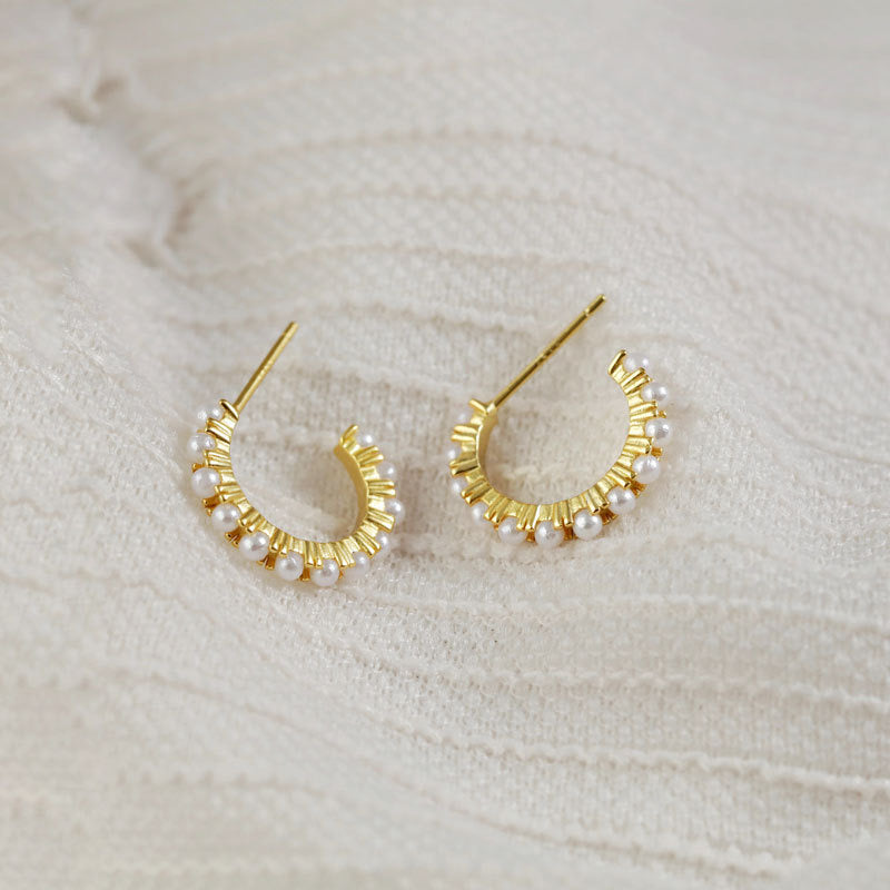 Pamela Freshwater Pearl Huggie Hoops in Gold & Sterling Silver - Amber James Jewellery
