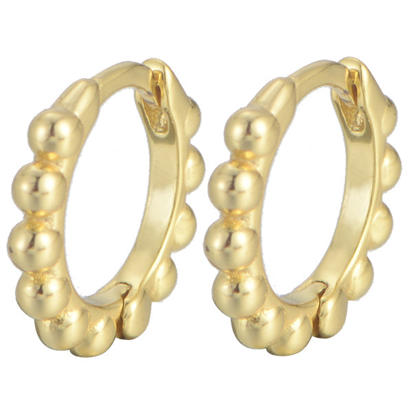 Sterling silver Pixie huggie hoop earrings with delicate bead detail, minimalist design, and simple silver hoop style.