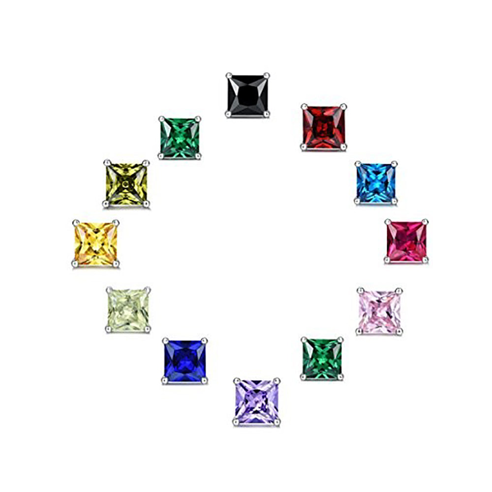 Birthstone Earrings, Small Solid 925 Sterling Silver Unisex Earrings, Rhodium Plated Studs, Gift