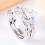 Hayendra - Sterling Silver Oval Cut Zirconia Stone Man Made Diamond Simulants Rings, Bridal Ring Set for Women - Amber James Jewellery