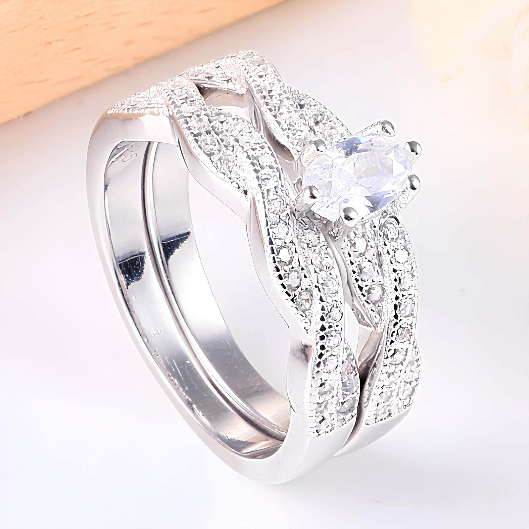 Hayendra - Sterling Silver Oval Cut Zirconia Stone Man Made Diamond Simulants Rings, Bridal Ring Set for Women - Amber James Jewellery