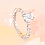 AJJ Lucendra vintage-style 925 sterling silver engagement ring with emerald cut simulated diamond and cubic zirconia accents