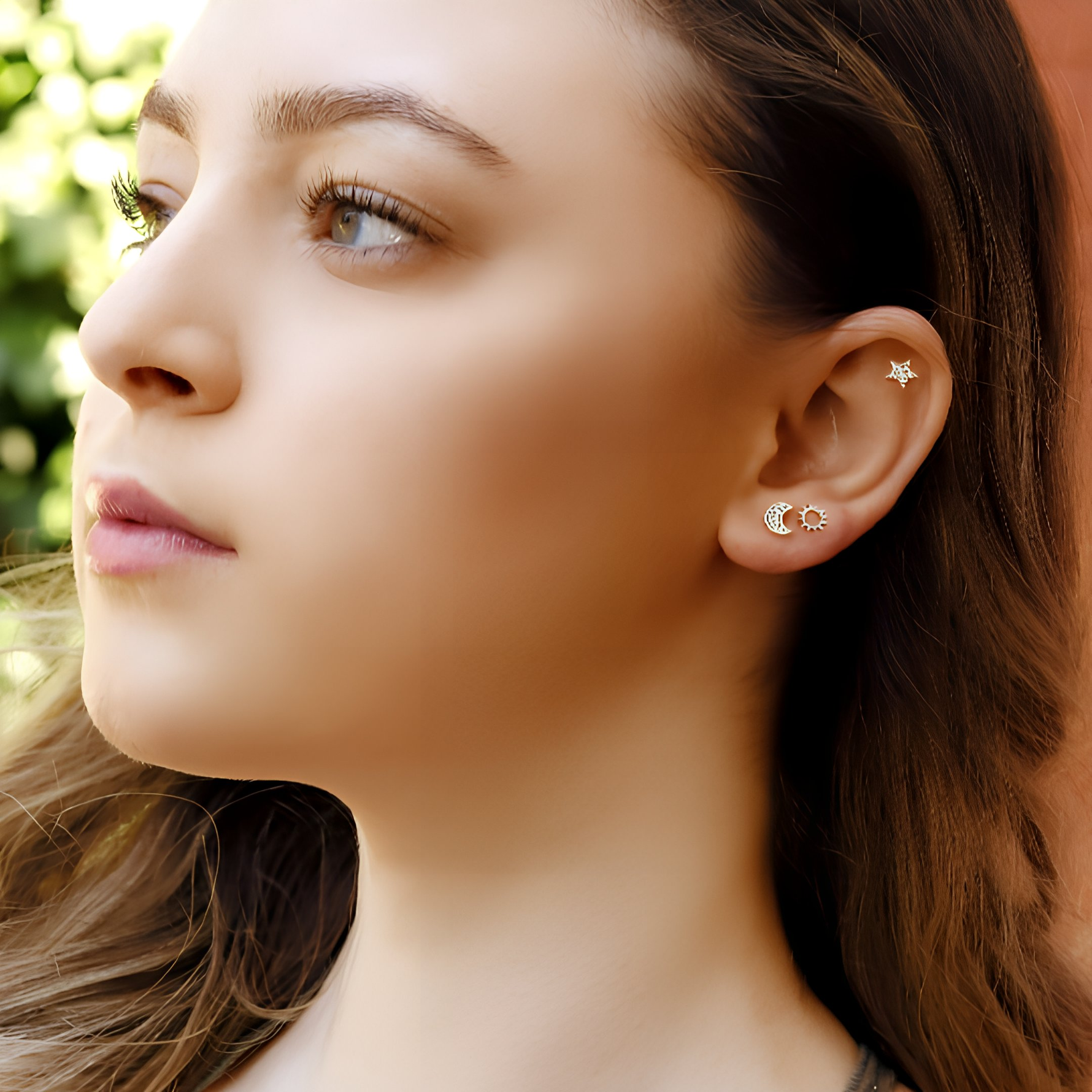 ASTRINA - Tiny CZ Moon & Star Earring, Dainty CZ Earrings, Huggie Earrings, Lobe Piercing, Cartilage Piercing, Cubic Zirconia, Minimalist Earring - Amber James Jewellery